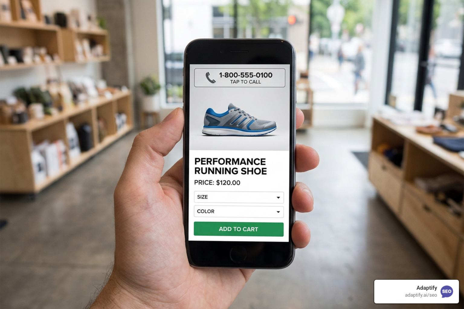 A highly responsive, fast-loading mobile retail product page with a clear click-to-call button