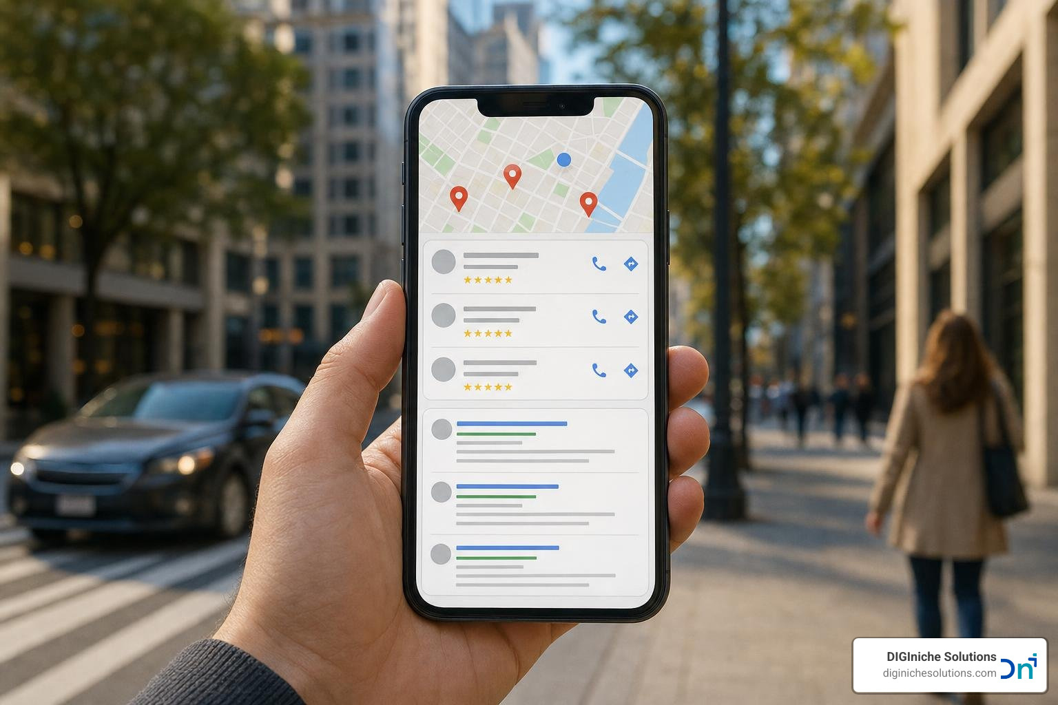local map pack search results on a smartphone showing local service ads and organic listings