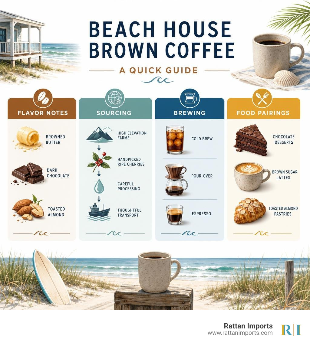 Quick guide to beach house brown coffee: flavor notes, sourcing, brewing, and food pairings infographic Quick guide to beach house brown coffee: flavor notes, sourcing, brewing, and food pairings infographic