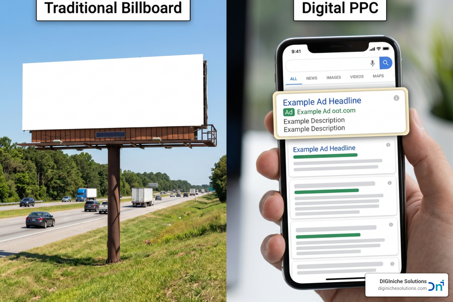 Digital PPC versus traditional highway billboard comparison Digital PPC versus traditional highway billboard comparison