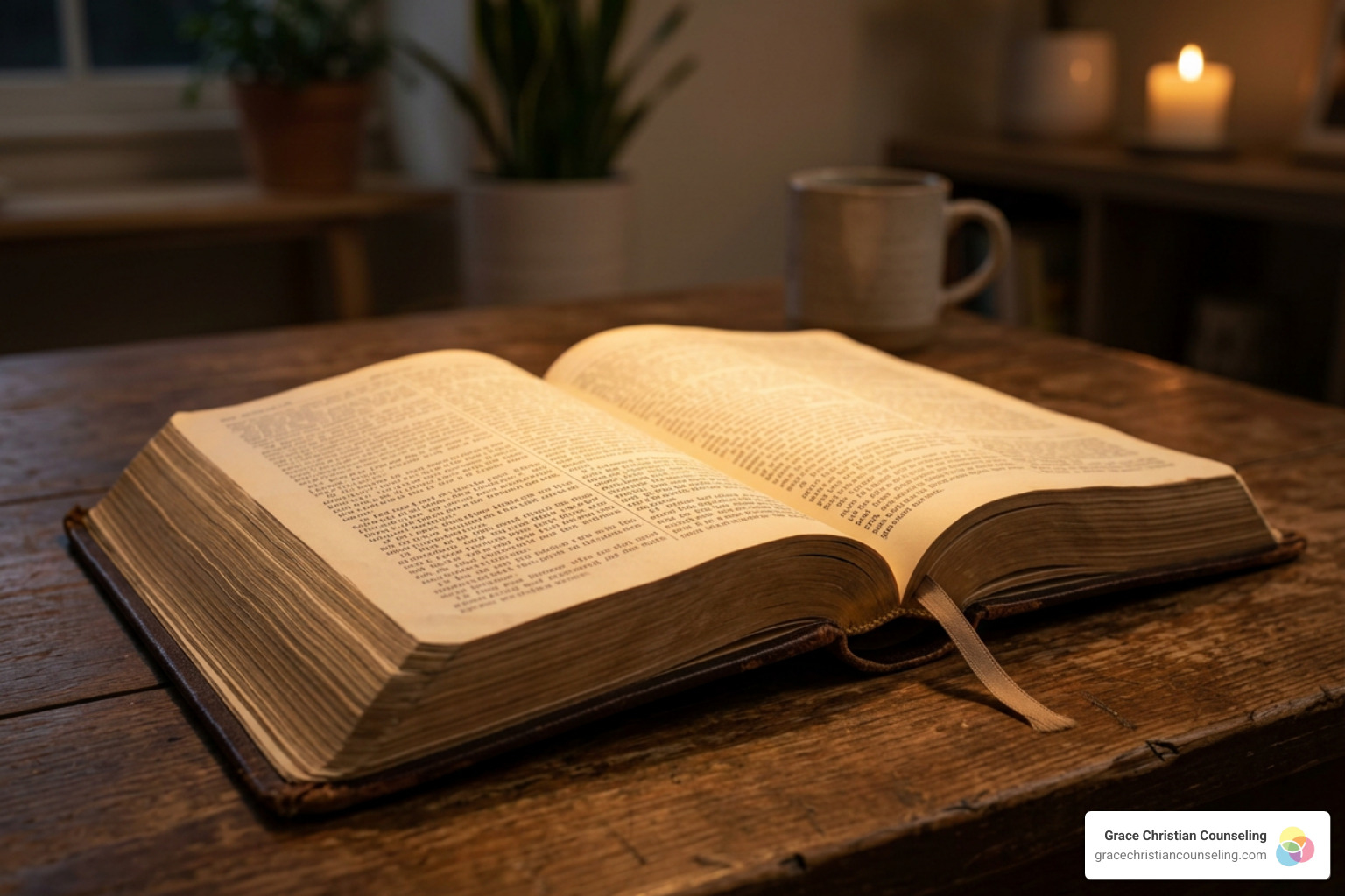 An open Bible with a warm light representing spiritual healing and peace
