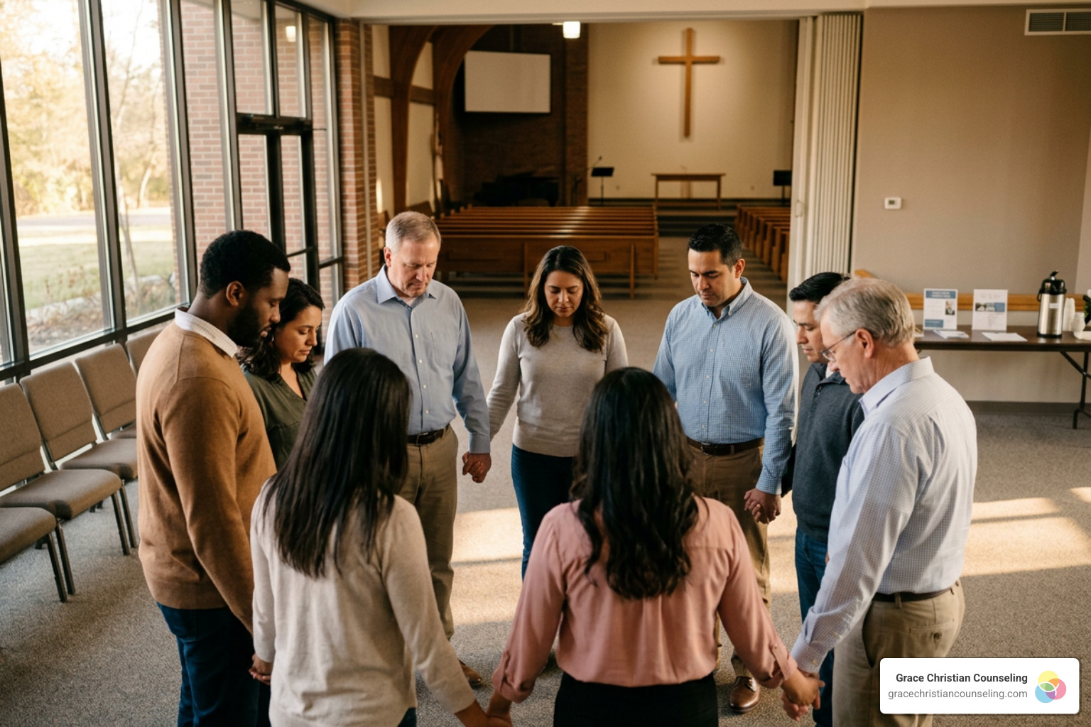 A supportive Christian community praying together A supportive Christian community praying together