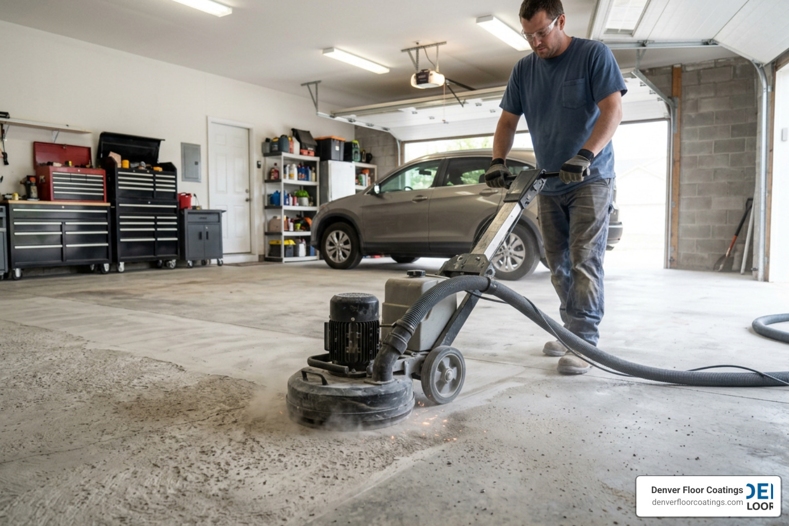 Professional diamond grinding equipment preparing a concrete floor