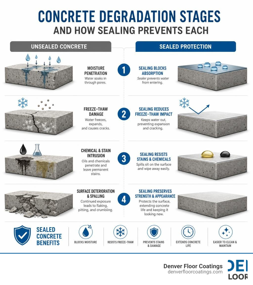 Infographic showing concrete degradation stages and how sealing prevents each infographic