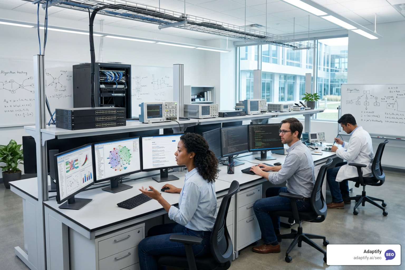 Specialized scientific SEO laboratory setting representing algorithm testing