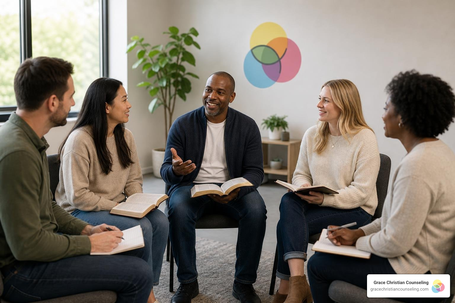 Small group circle discussing biblical soul care and discipleship continuum Small group circle discussing biblical soul care and discipleship continuum