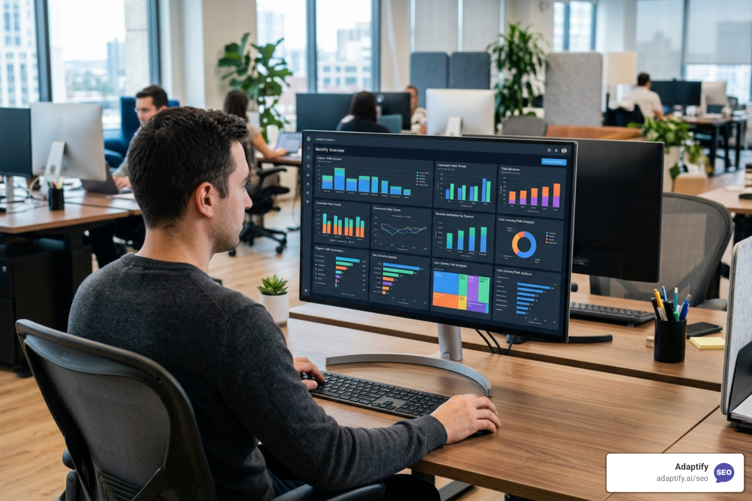 Modern analytics dashboard tracking organic conversions and revenue attribution