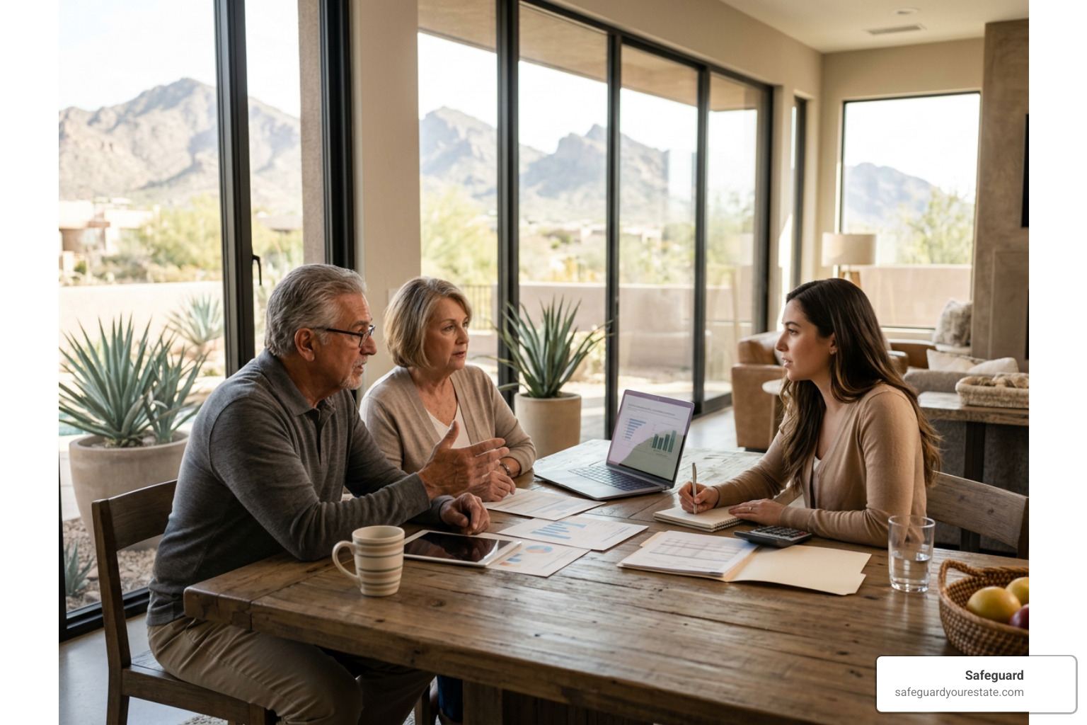 An Arizona family in Scottsdale discussing long-term care financial planning