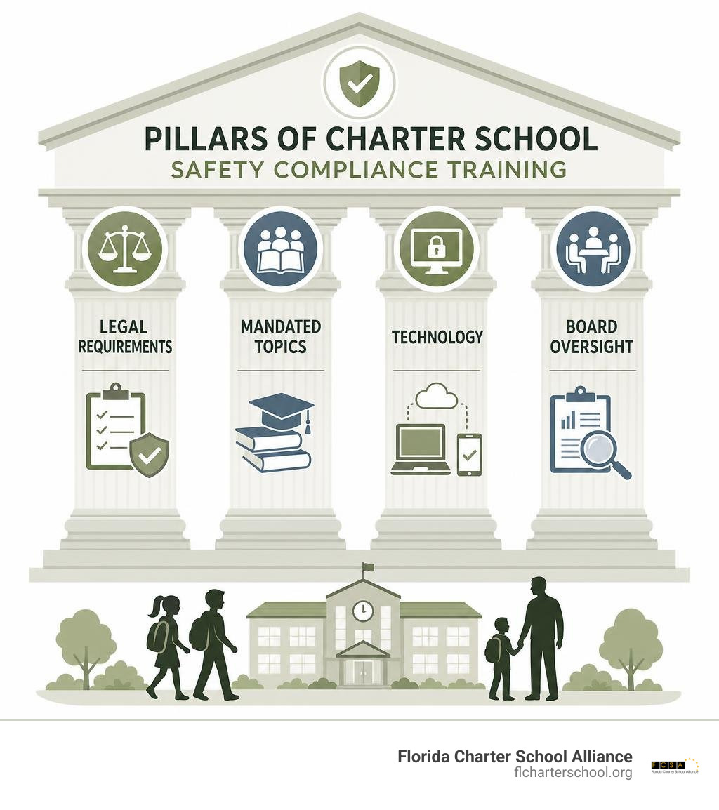 Pillars of charter school safety compliance training: legal requirements, mandated topics, technology, board oversight