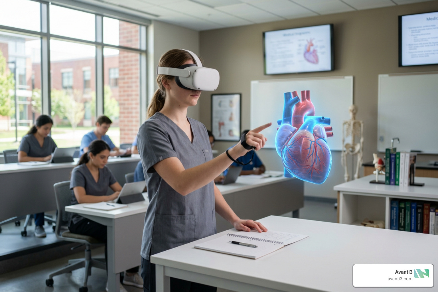 medical student analyzing a 3D heart model using VR technology medical student analyzing a 3D heart model using VR technology