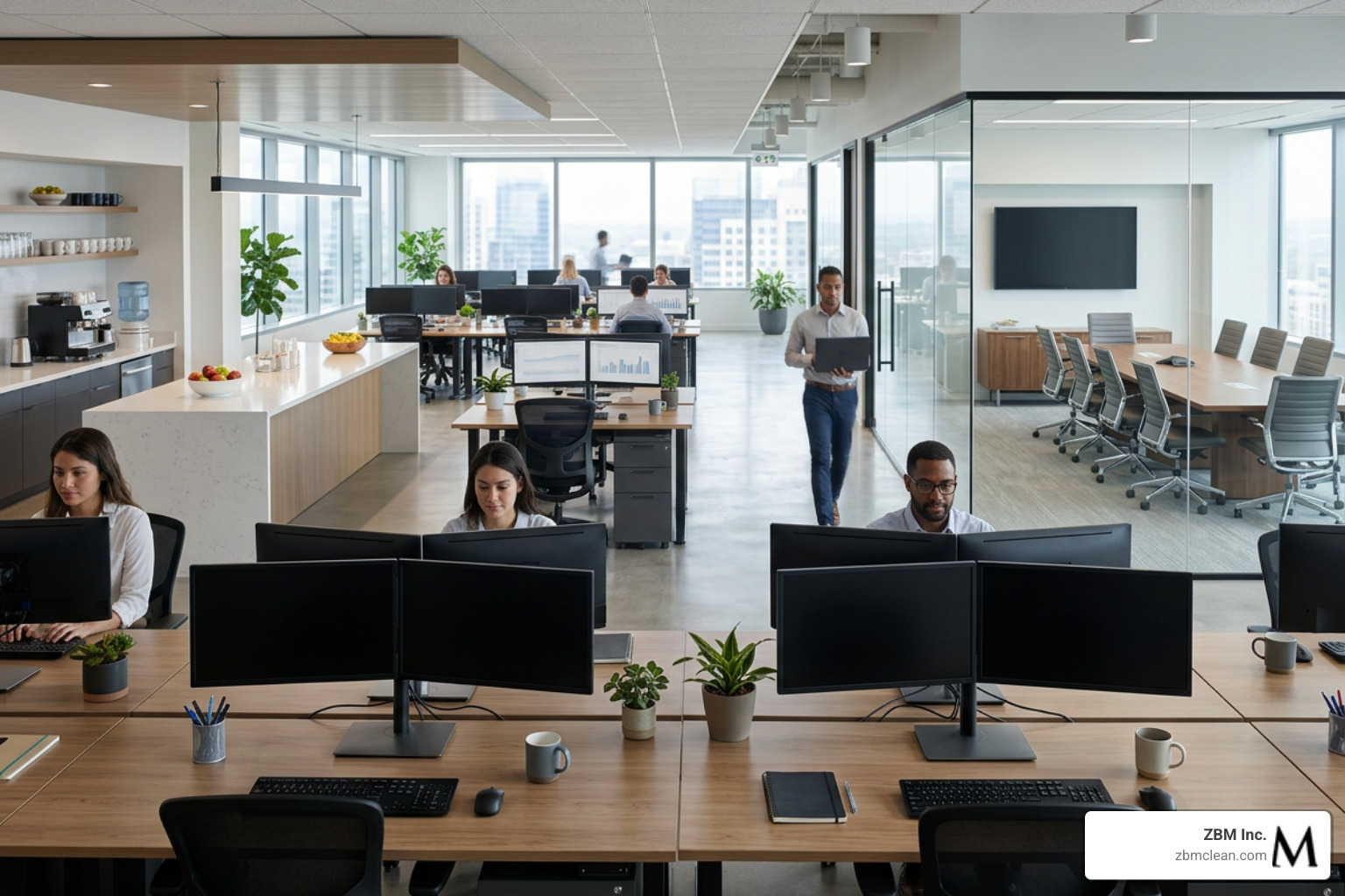 Sanitized office desks and clean communal workspaces Sanitized office desks and clean communal workspaces