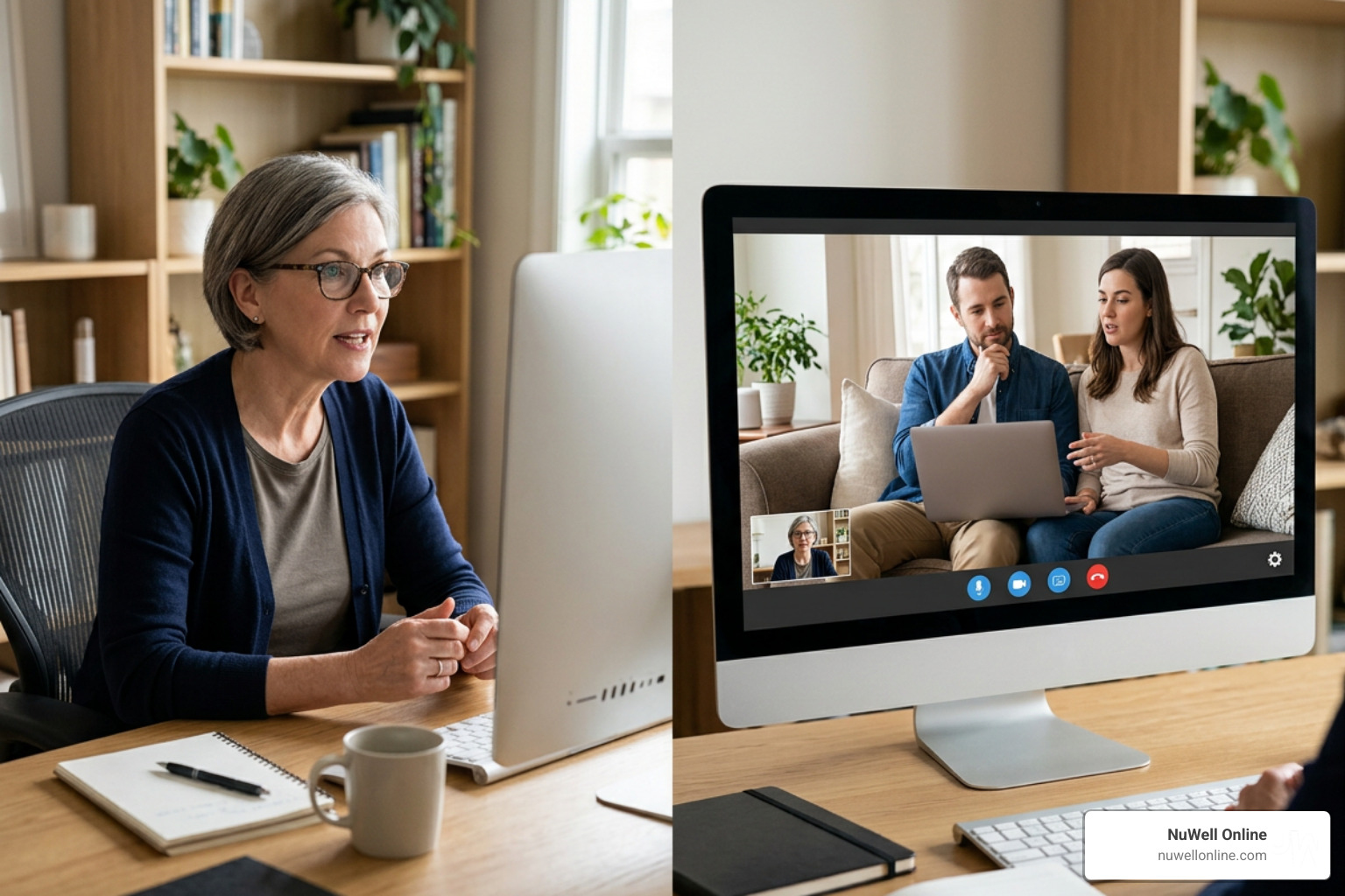 counselor guiding a couple via video call counselor guiding a couple via video call
