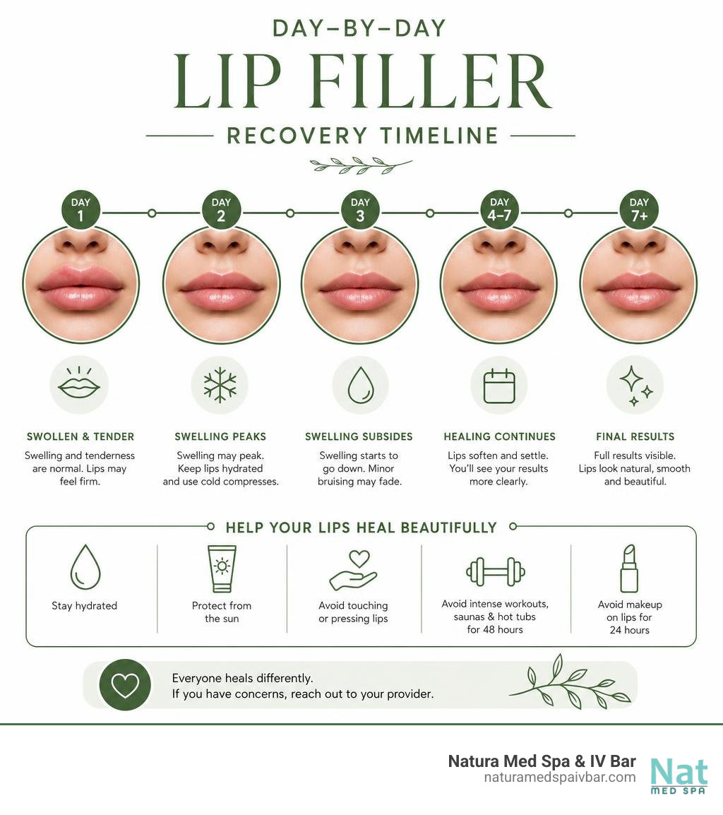 Day-by-day lip filler recovery timeline infographic infographic Day-by-day lip filler recovery timeline infographic infographic