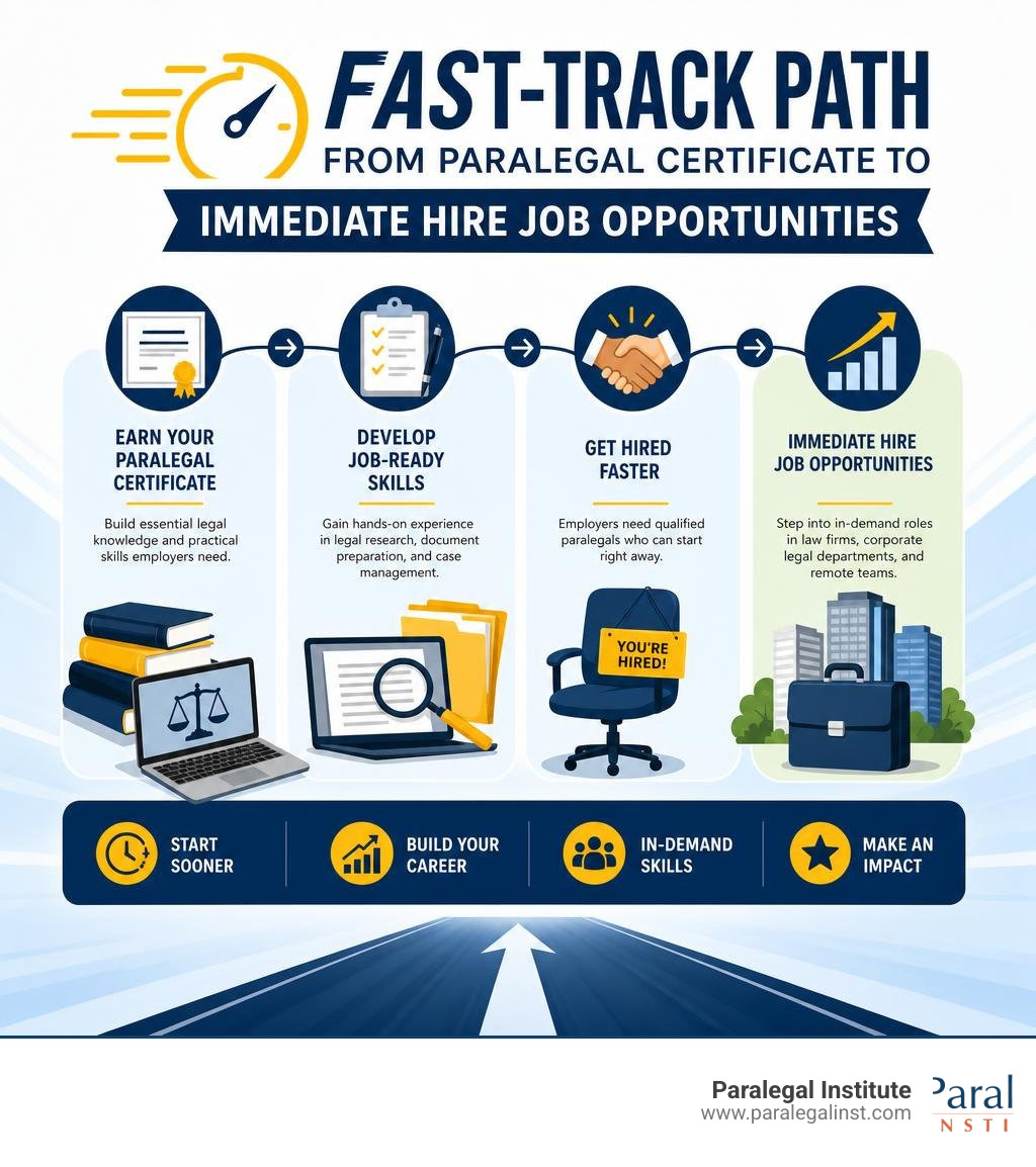 Fast-track path from paralegal certificate to immediate hire job opportunities infographic Fast-track path from paralegal certificate to immediate hire job opportunities infographic