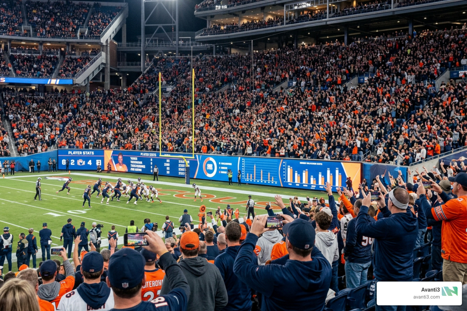 interactive stadium screens displaying real-time stats