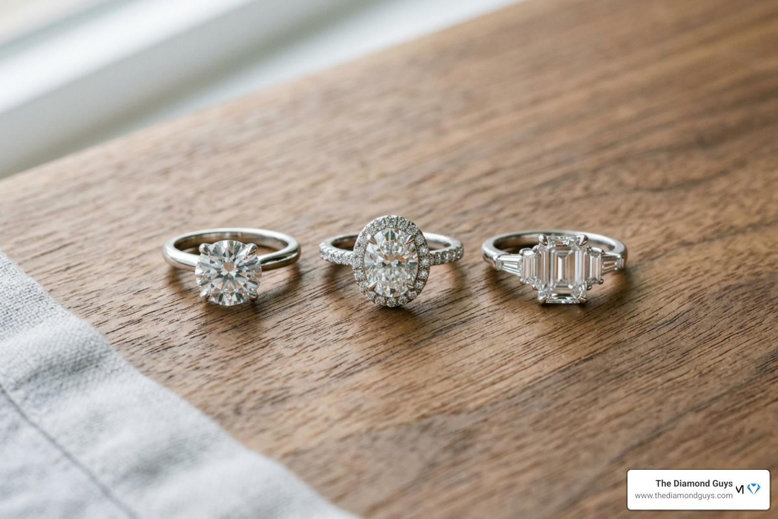 A collection of custom lab-grown diamond rings showcasing round, oval, and emerald cuts A collection of custom lab-grown diamond rings showcasing round, oval, and emerald cuts