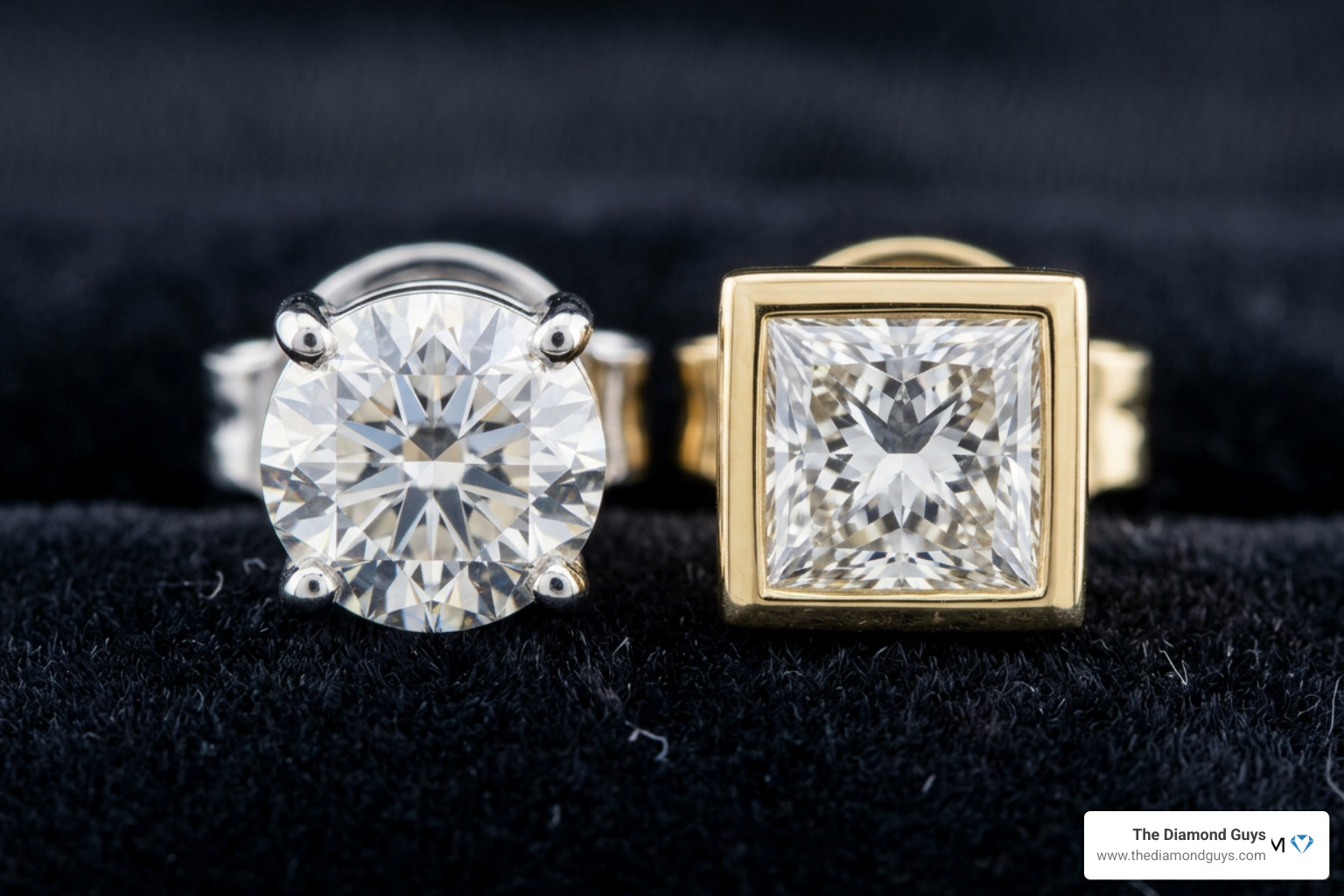 Gold and platinum earring settings showing prongs and bezels Gold and platinum earring settings showing prongs and bezels