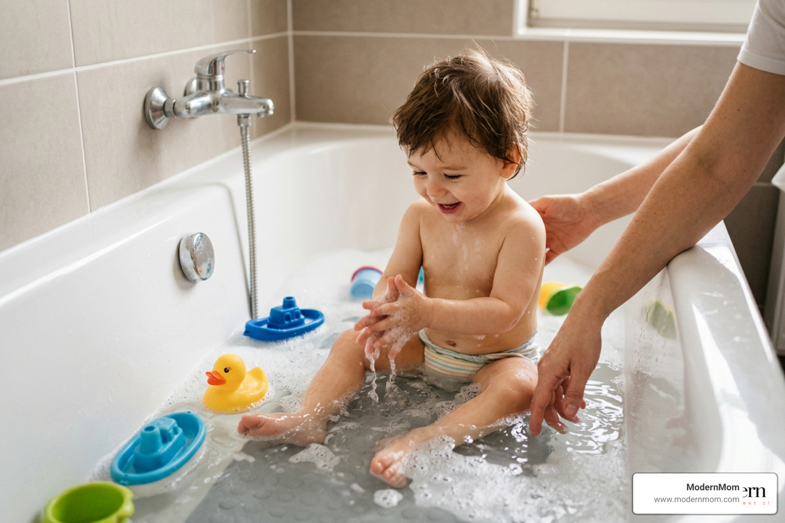 toddler sitting in a bathtub with a non-slip mat toddler sitting in a bathtub with a non-slip mat