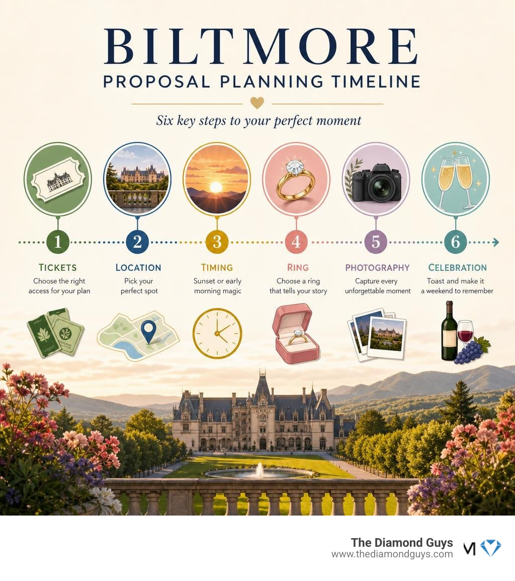 Biltmore proposal planning timeline infographic: tickets, location, timing, ring, photography, celebration infographic Biltmore proposal planning timeline infographic: tickets, location, timing, ring, photography, celebration infographic