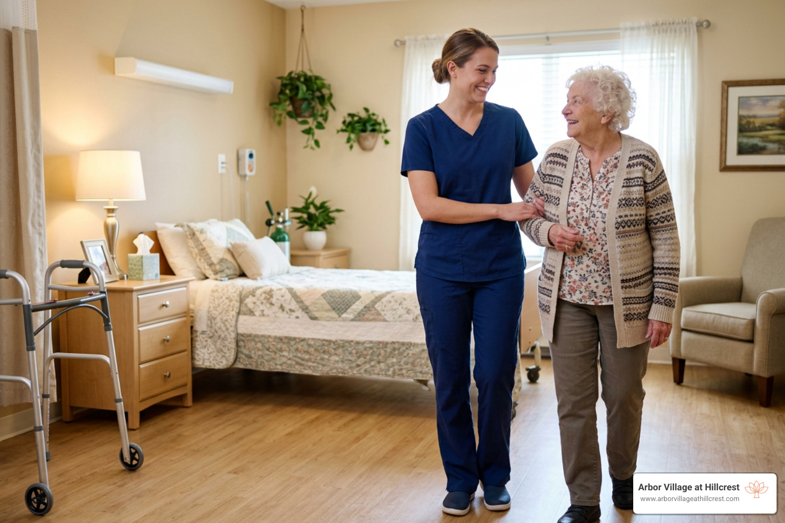 nurse assisting a senior resident