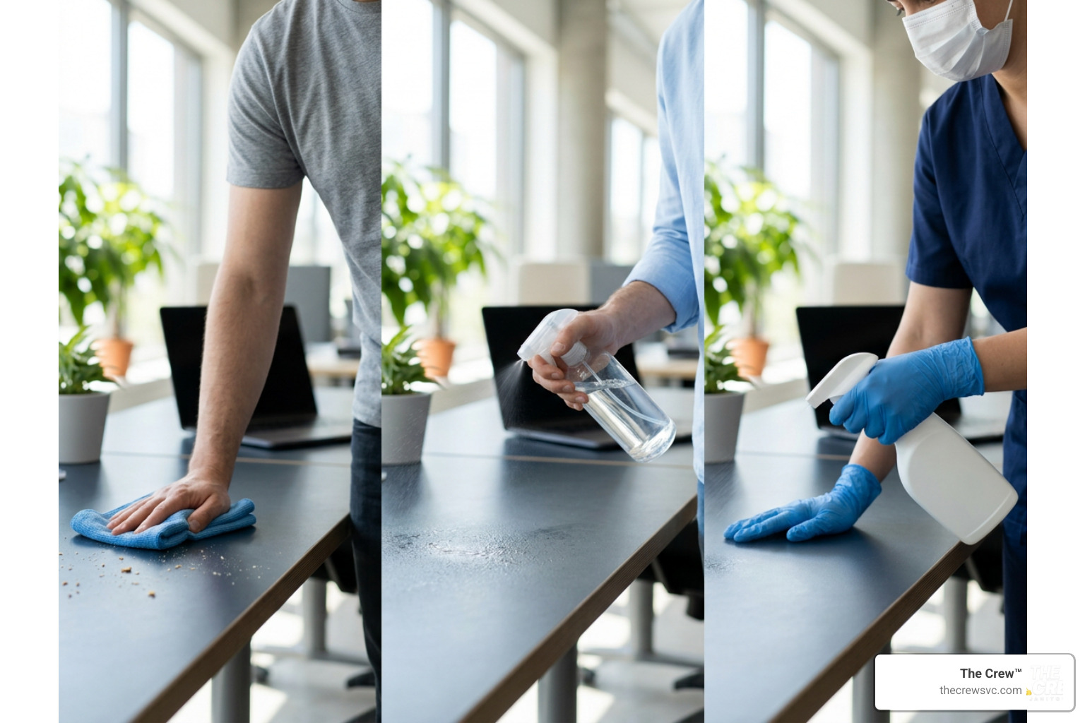 The difference between cleaning, sanitizing, and disinfecting office surfaces