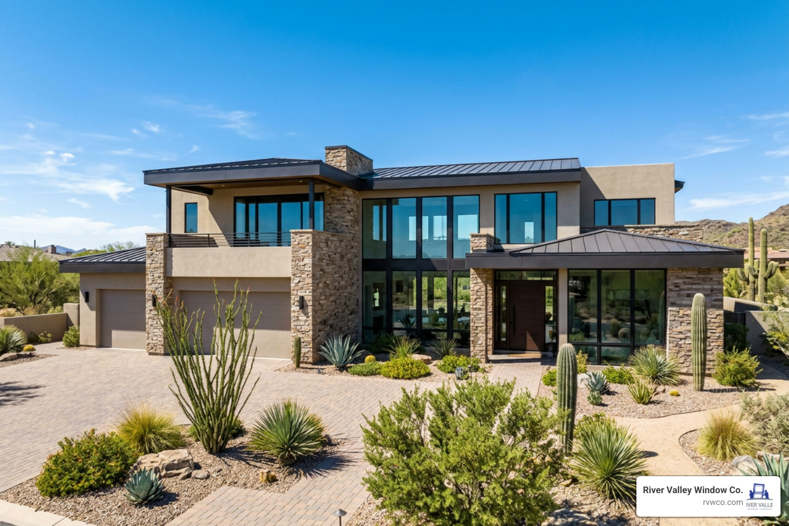 Finished window replacement on a modern home in Arizona Finished window replacement on a modern home in Arizona