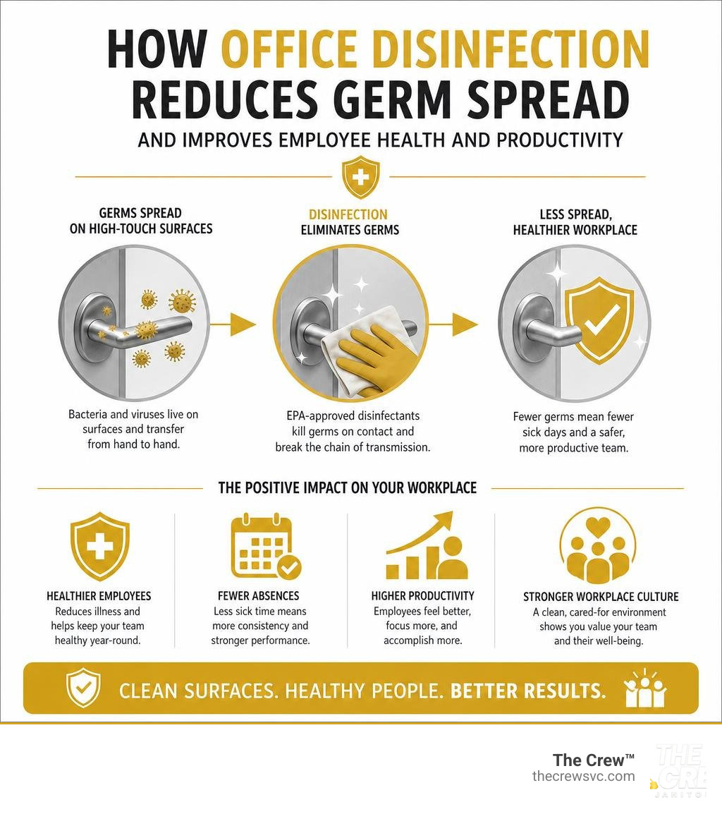 How office disinfection reduces germ spread and improves employee health and productivity infographic