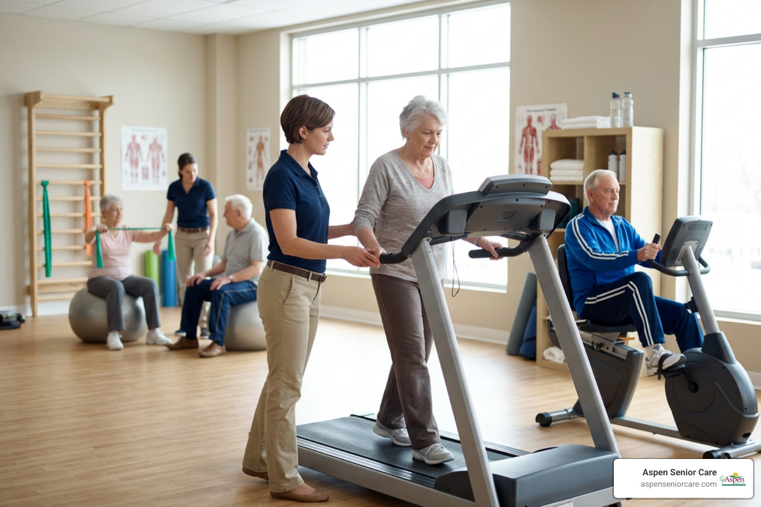 Seniors participating in a physical therapy and rehabilitation session