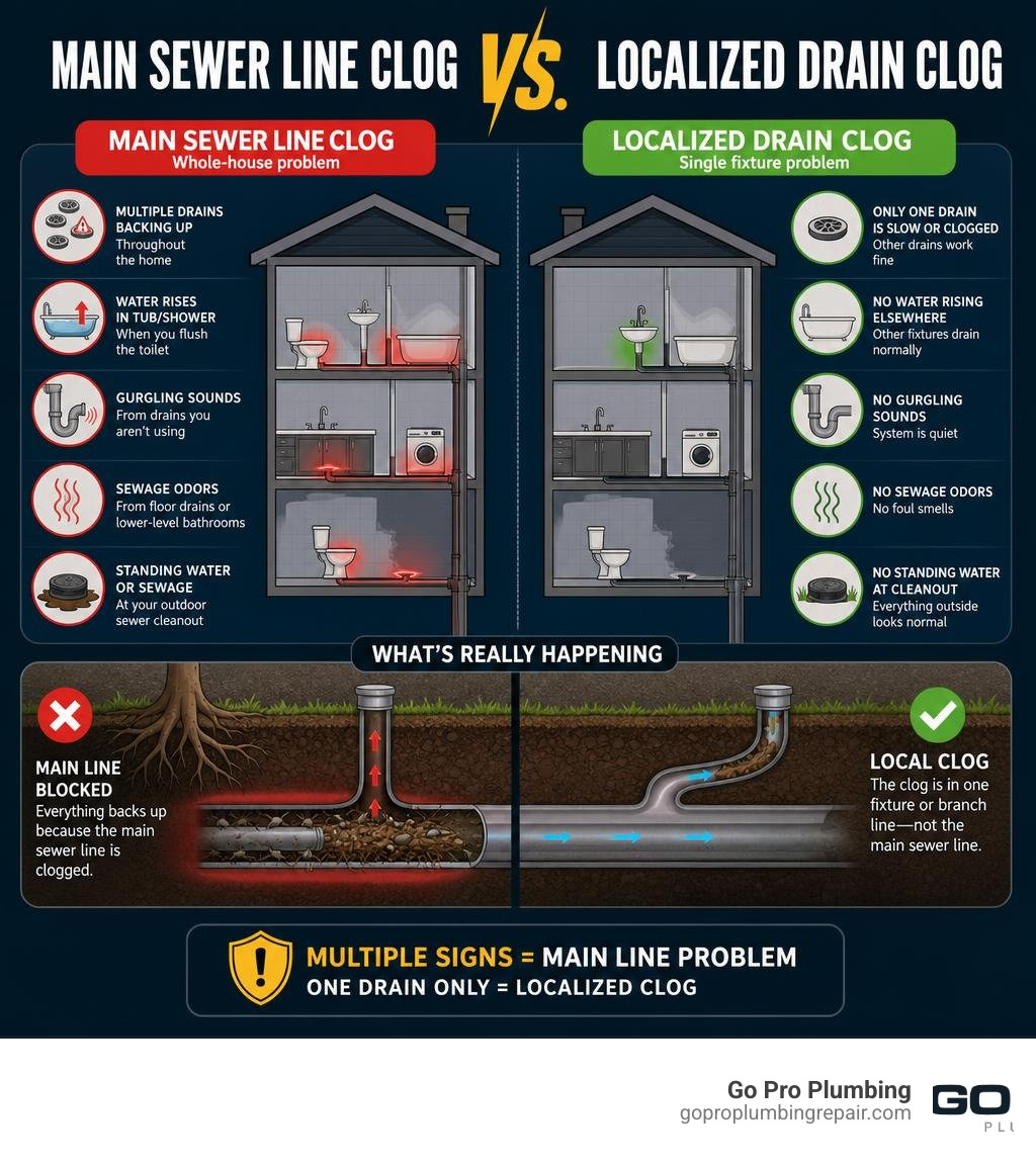 main sewer line clog vs localized drain clog comparison infographic infographic main sewer line clog vs localized drain clog comparison infographic infographic