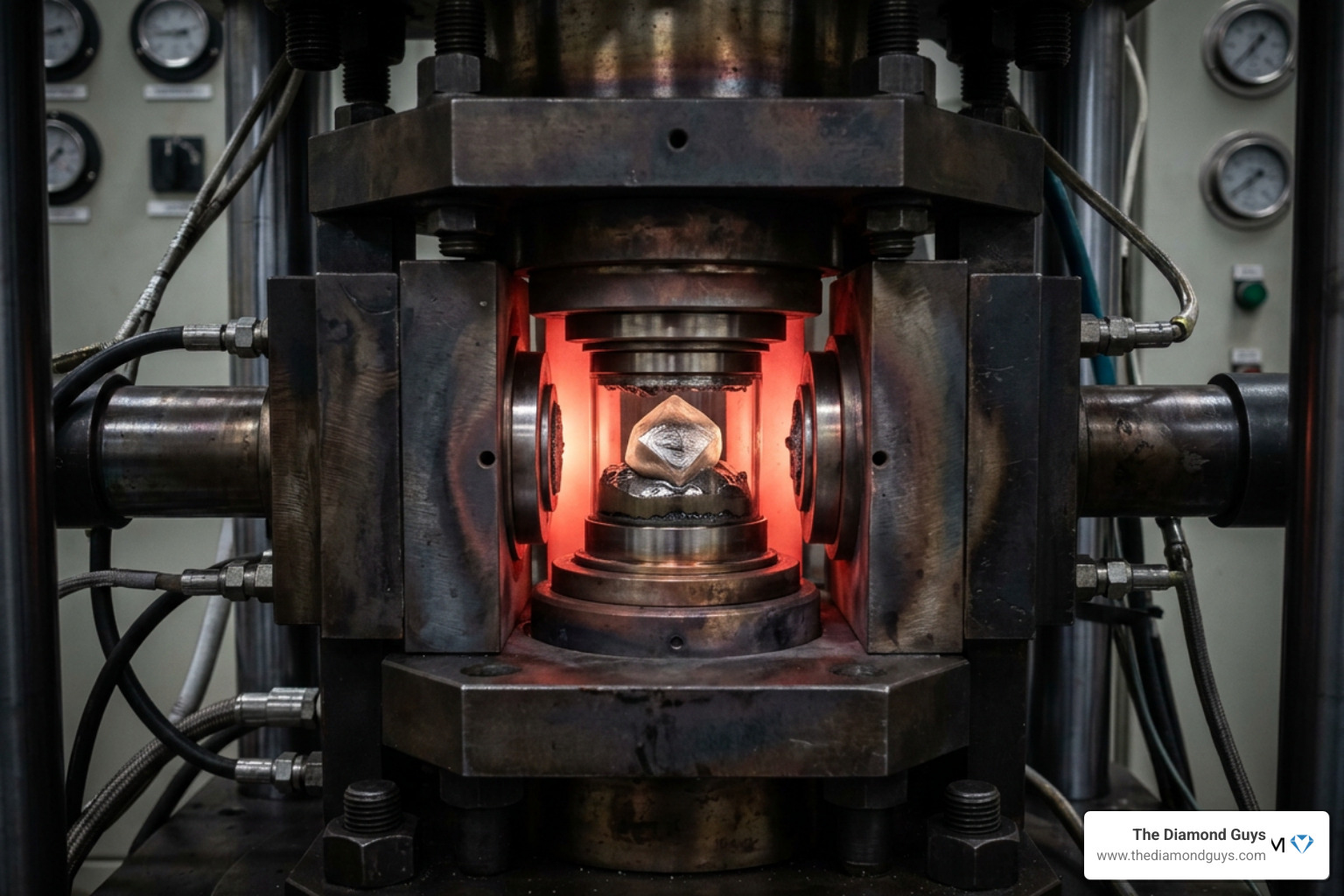 HPHT diamond crystal growth inside press showing cuboctahedron shape HPHT diamond crystal growth inside press showing cuboctahedron shape