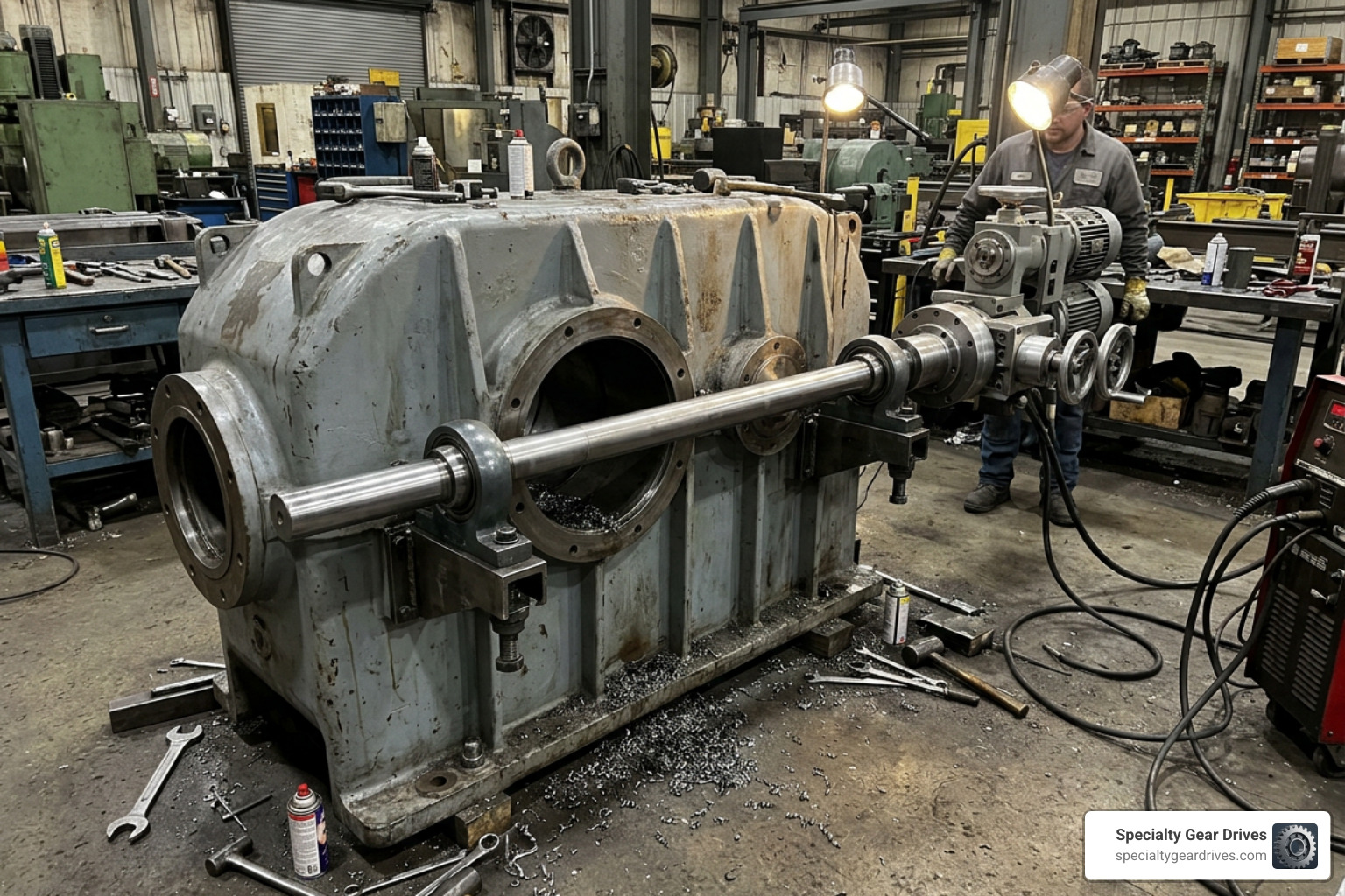 heavy duty boring bar setup on industrial gear reducer housing heavy duty boring bar setup on industrial gear reducer housing
