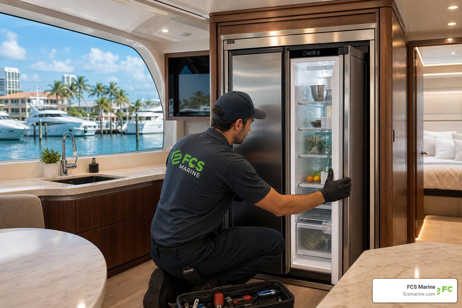 boat fridge repair Dania Beach luxury yacht galley
