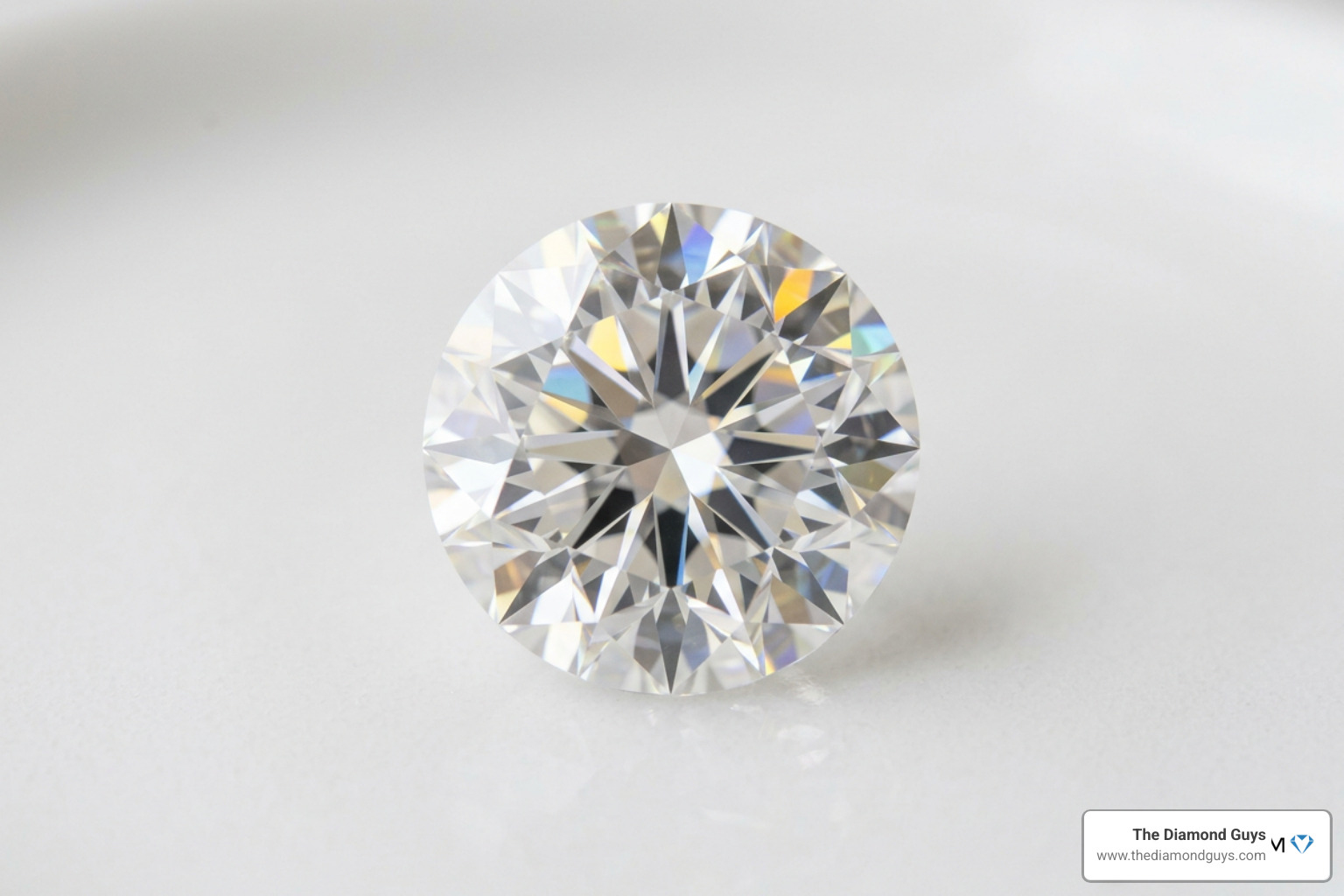 Close-up of a loose 3 carat round brilliant lab grown diamond showing perfect facet symmetry Close-up of a loose 3 carat round brilliant lab grown diamond showing perfect facet symmetry