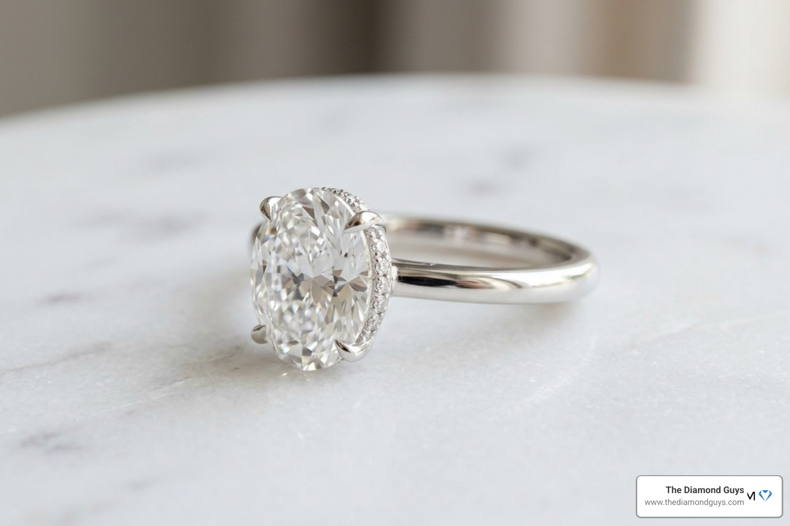 A stunning modern hidden halo oval engagement ring in white gold A stunning modern hidden halo oval engagement ring in white gold