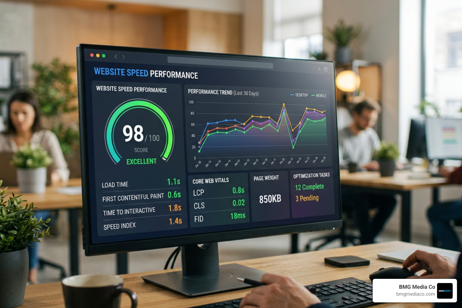A technical speed optimization test displaying key performance scores