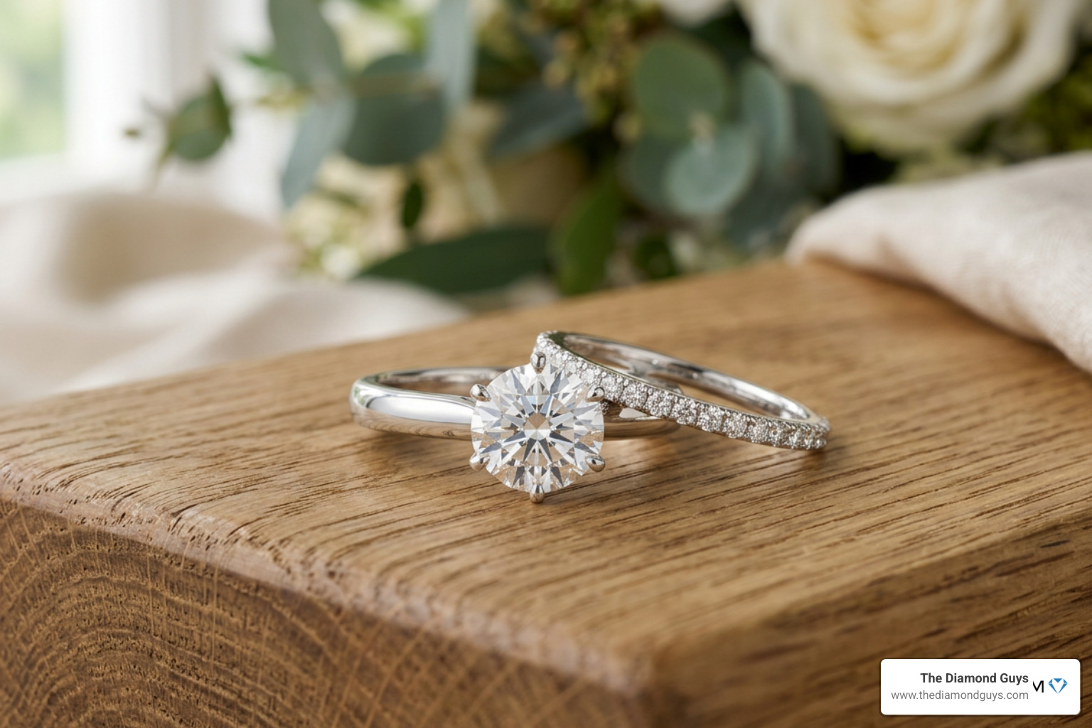 A classic 2 carat wedding ring set showcasing a flush-fitting band A classic 2 carat wedding ring set showcasing a flush-fitting band