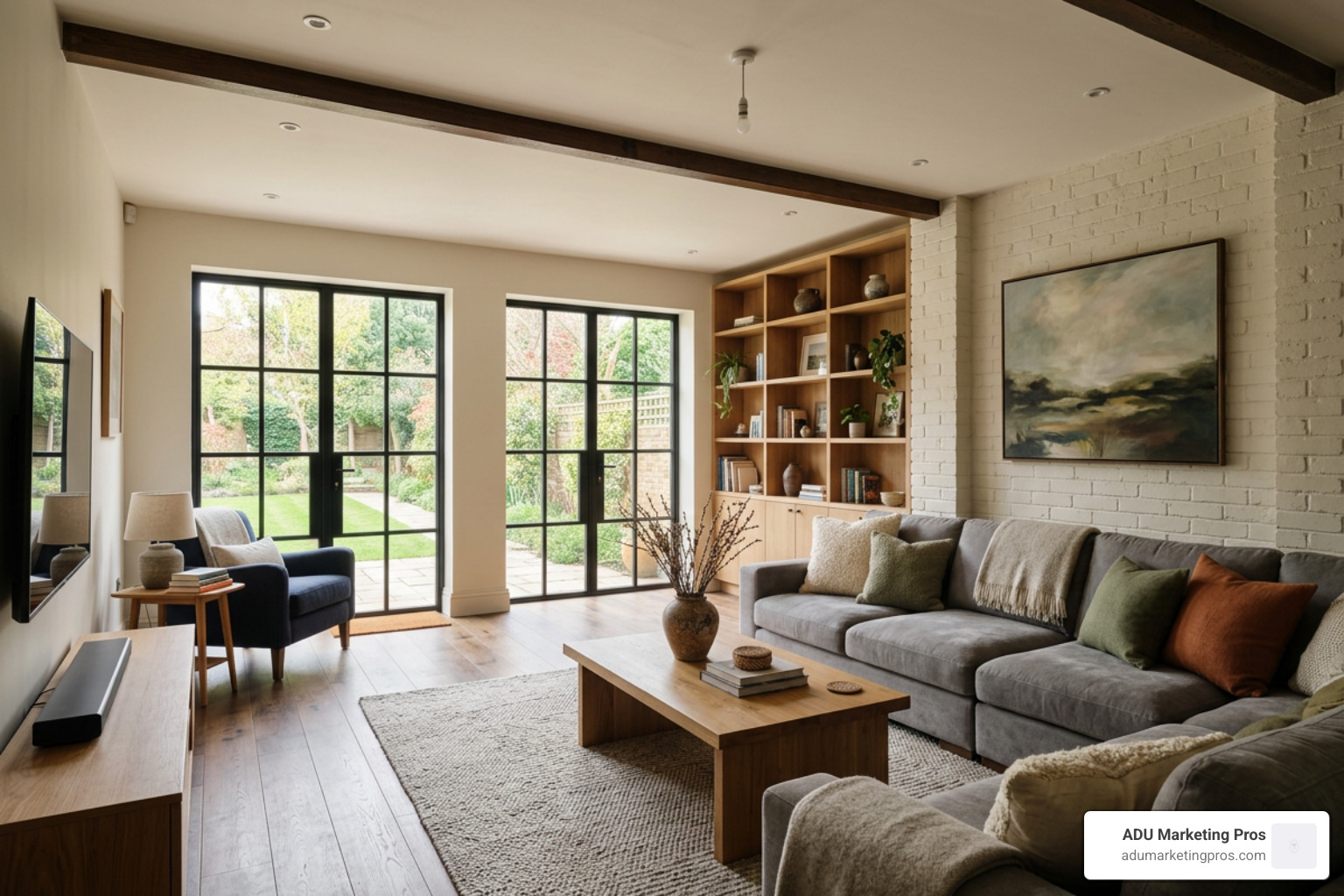 A completed double integral garage conversion turned into a spacious family room