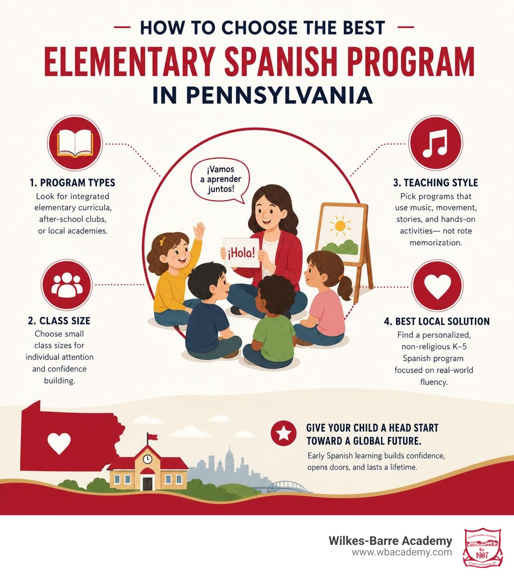 Infographic detailing how to choose the best elementary Spanish program in Pennsylvania infographic
