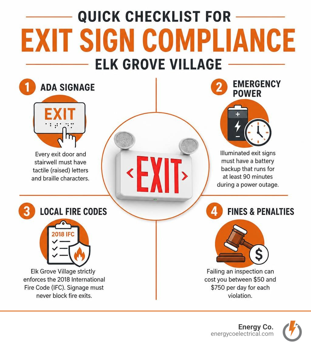 Quick checklist for exit sign compliance Elk Grove Village infographic Quick checklist for exit sign compliance Elk Grove Village infographic