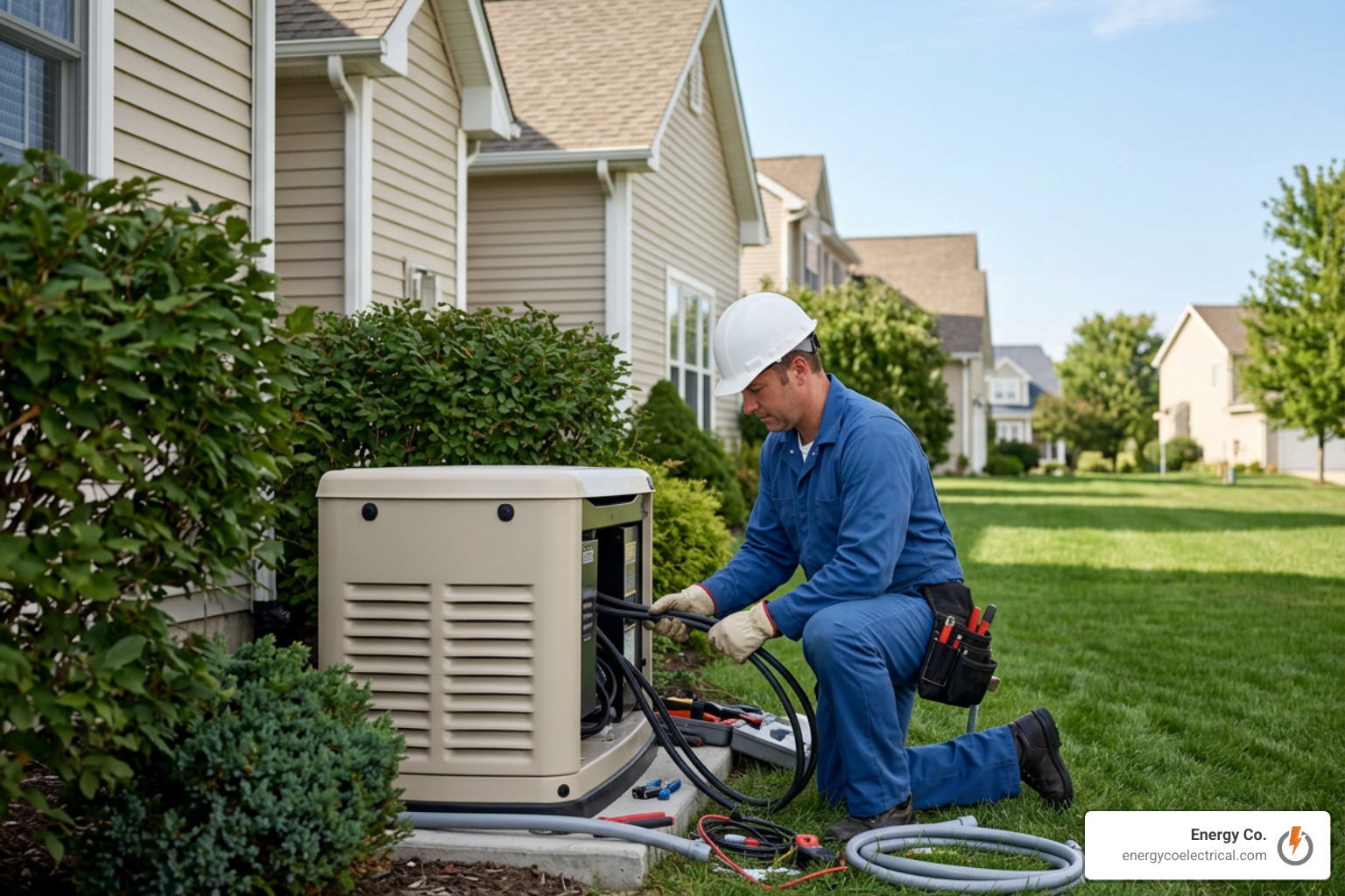 professional electrician installing a generator professional electrician installing a generator