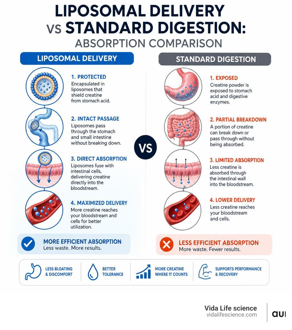 Liposomal delivery vs standard digestion: absorption comparison infographic infographic
