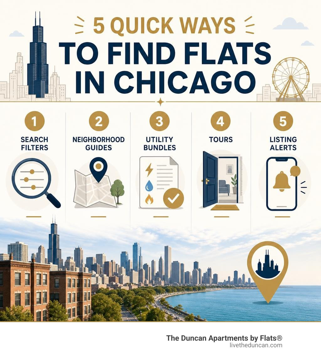 5 quick ways to find flats in Chicago: search filters, neighborhood guides, utility bundles, tours, listing alerts
