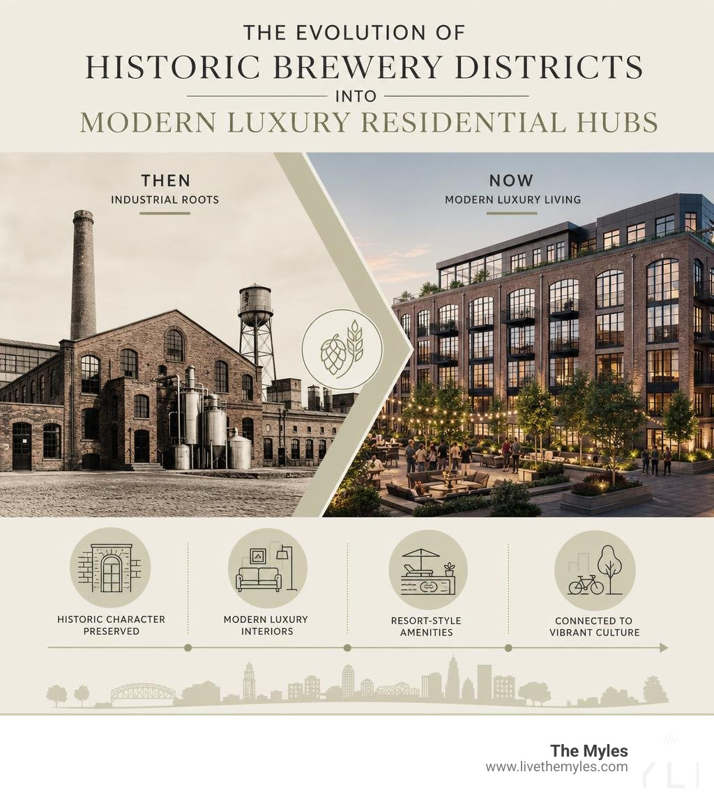 The evolution of historic brewery districts into modern luxury residential hubs infographic