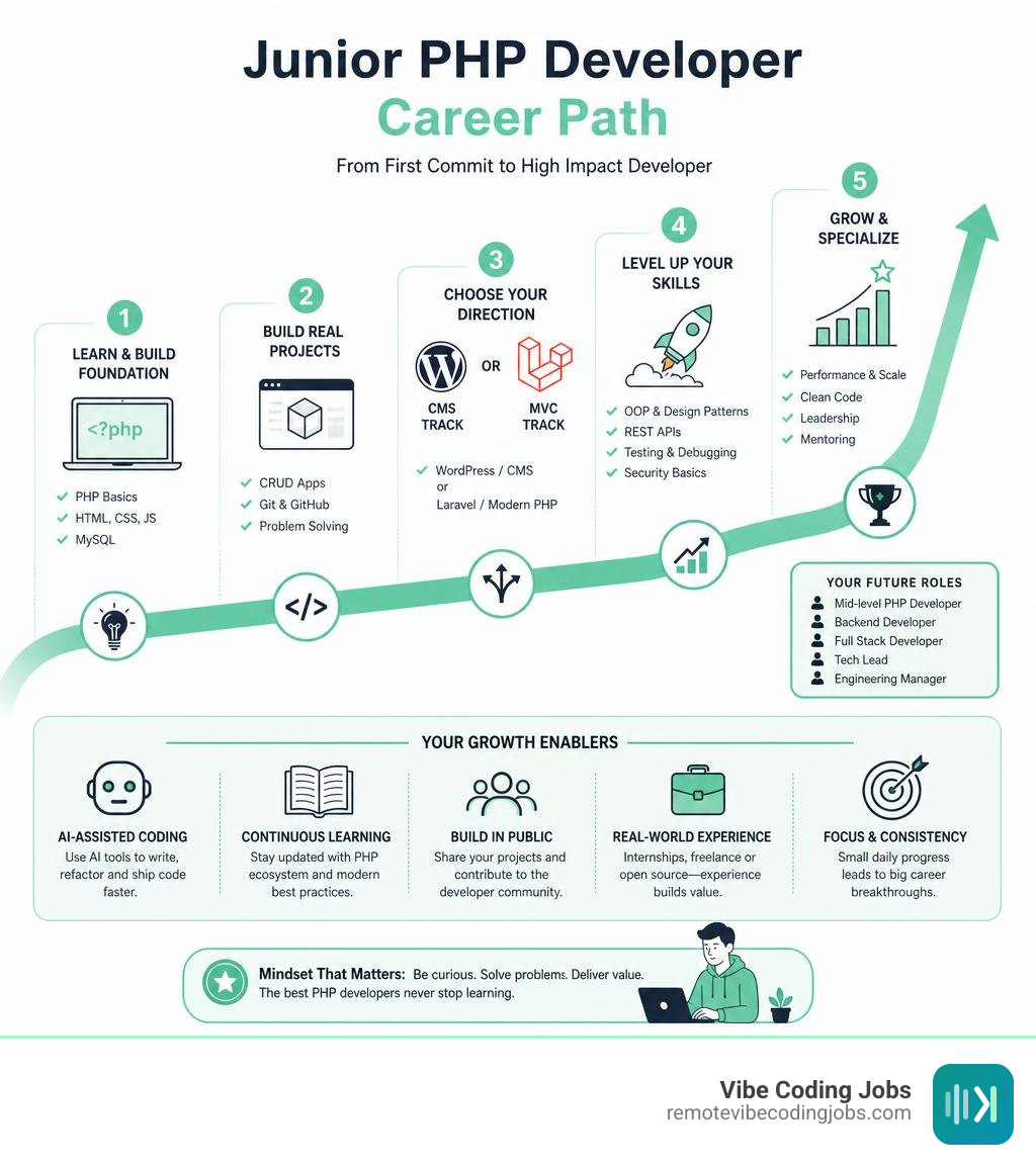 junior php developer career path infographic infographic