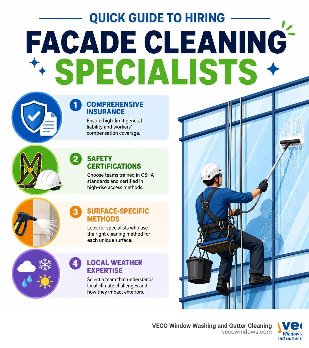 Quick Guide to Hiring Facade Cleaning Specialists infographic