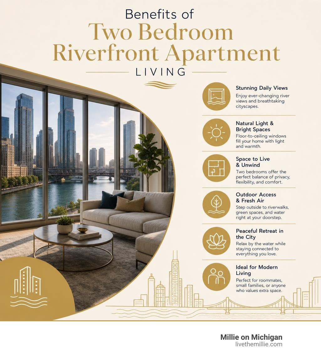 Benefits of two bedroom riverfront apartment living infographic infographic Benefits of two bedroom riverfront apartment living infographic infographic