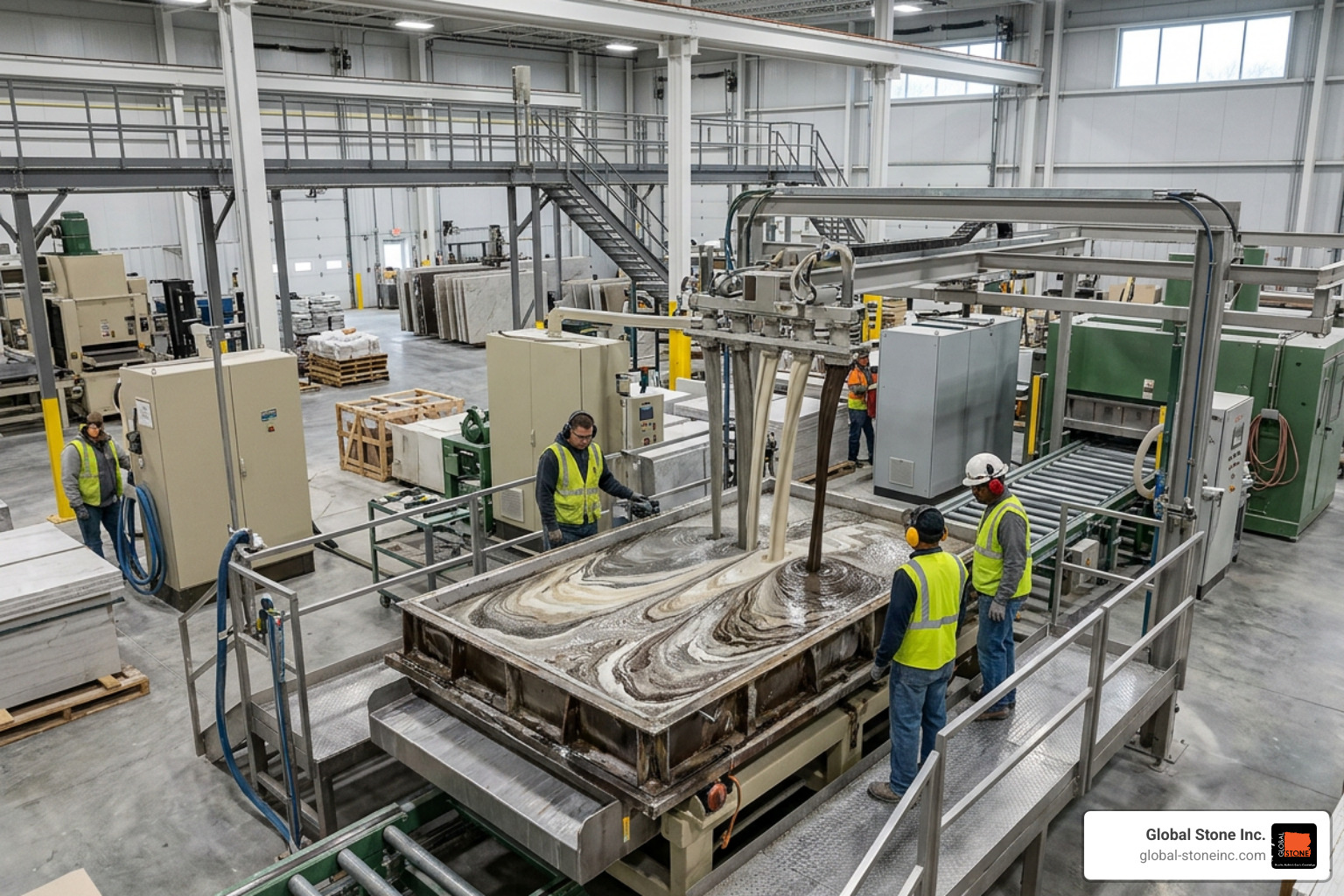 The advanced manufacturing process of engineered marble-look quartz slabs