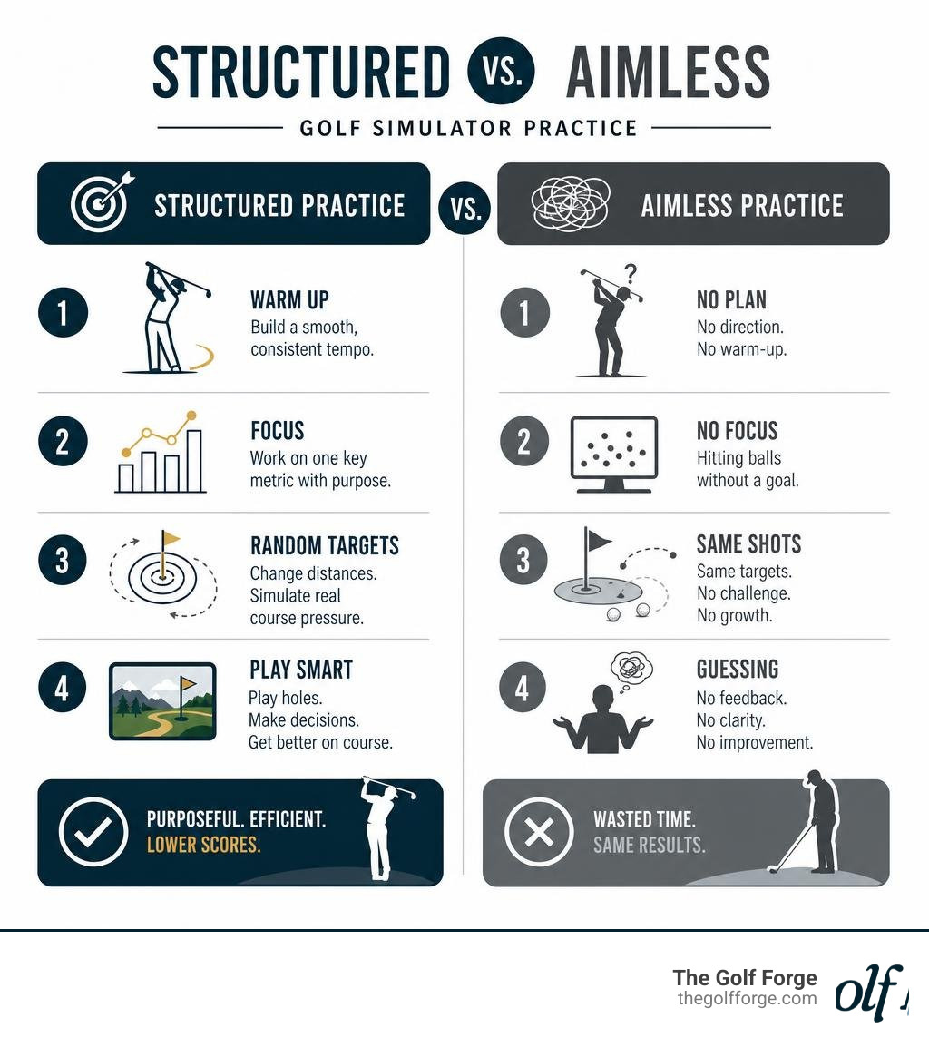 infographic comparing structured vs aimless golf simulator practice infographic infographic comparing structured vs aimless golf simulator practice infographic