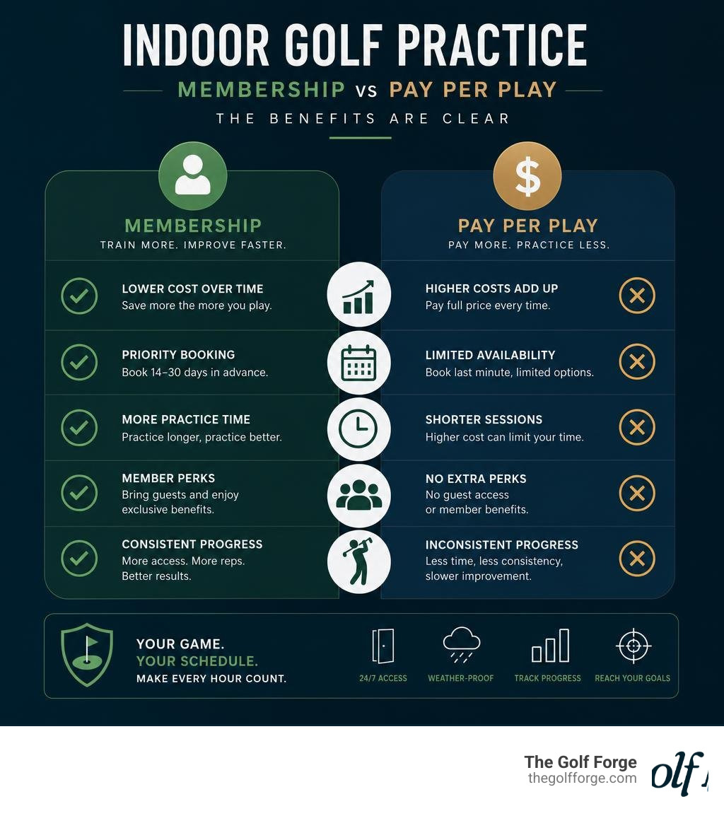infographic explaining the benefits of indoor golf practice memberships vs pay per play infographic infographic explaining the benefits of indoor golf practice memberships vs pay per play infographic