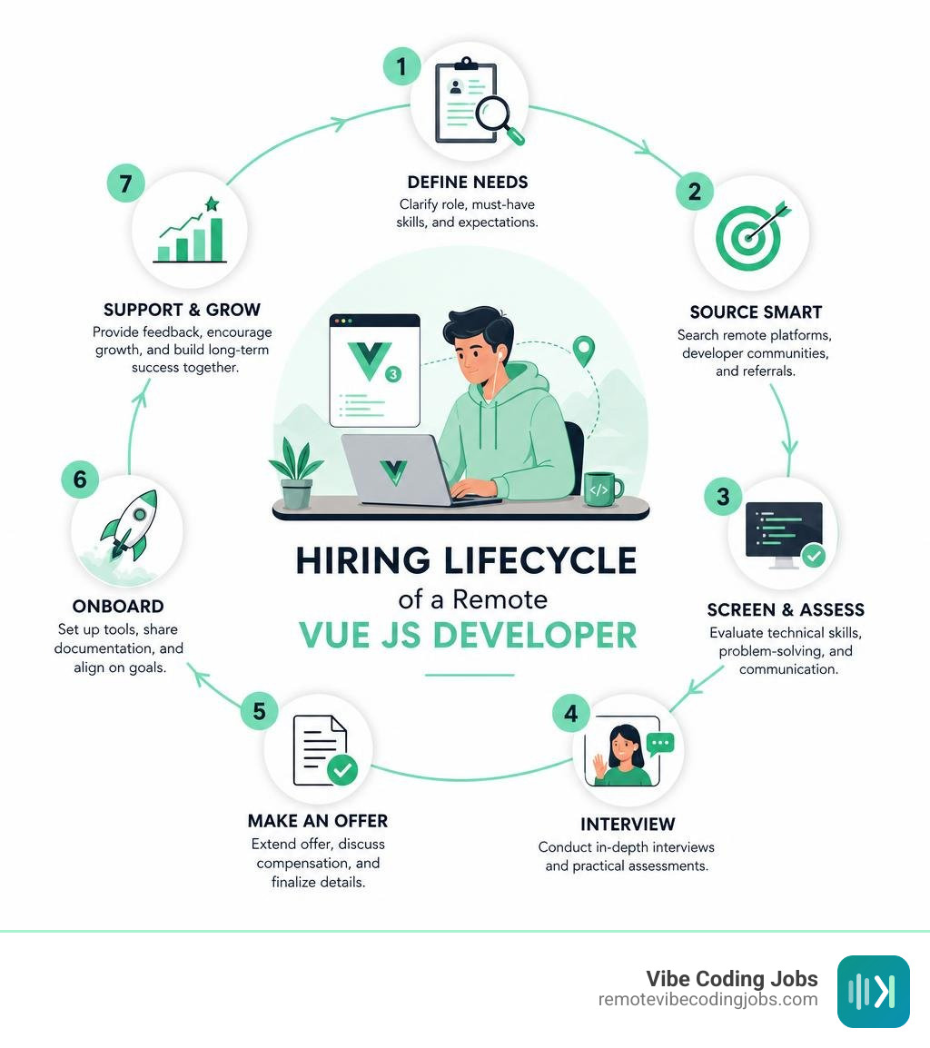 hiring lifecycle of a remote vue js developer infographic